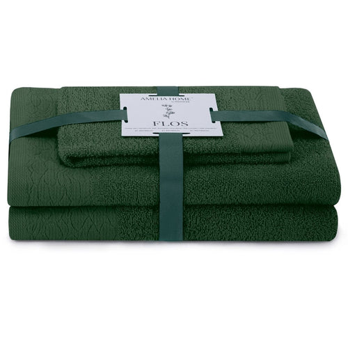 Decoking Set 3 prosoape de baie din bumbac, Flos Verde, 30 x 50 cm / 50 x 90 cm / 70 x 130 cm