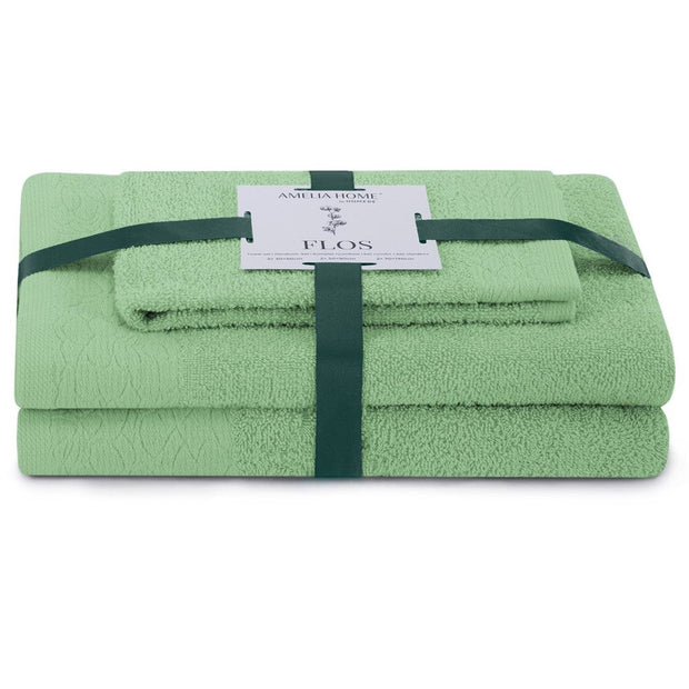 Decoking Set 3 prosoape de baie din bumbac, Flos Verde Mint, 30 x 50 cm / 50 x 90 cm / 70 x 130 cm