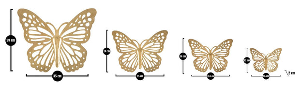 Set 4 decoratiuni din metal, Butterflies Auriu, l35xA2xH29 / l25xA2xH19 / l20,5xA2xH16 / l16xA2xH12 cm (6)