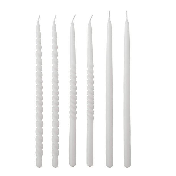 Set 6 lumanari Twist, Alb, din parafina, timp de ardere 3H, Conice Ø1,25xH25 cm