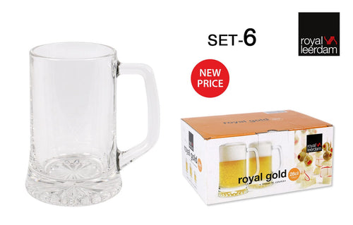 Inde Soler Hispania Set 6 pahare pentru bere din sticla, Royal Gold Transparent, 280 ml