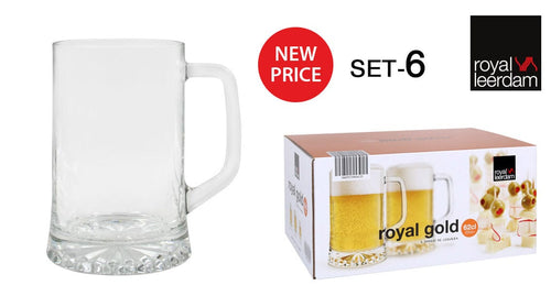 Inde Soler Hispania Set 6 pahare pentru bere din sticla, Royal Gold Transparent, 620 ml