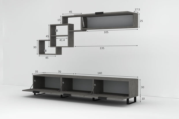 Oyo Set de mobila living din pal, 2 piese, Losta Gri