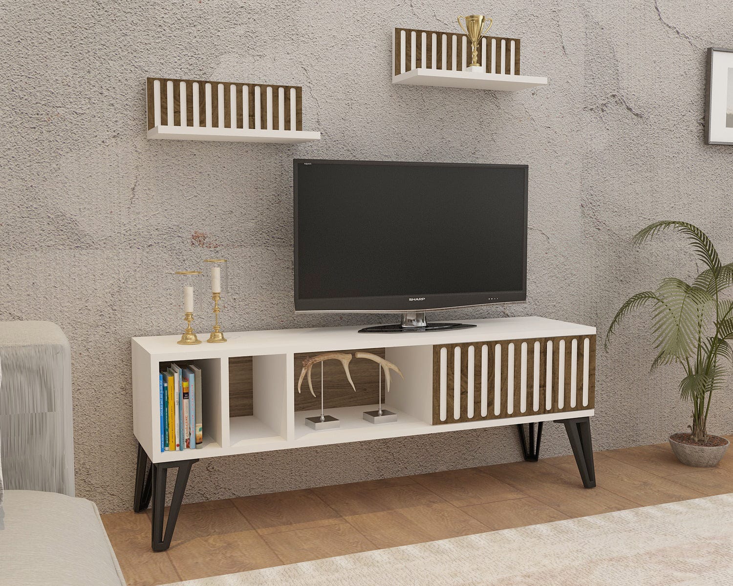 Oyo Set de mobila living din pal, 3 piese, Malen Alb