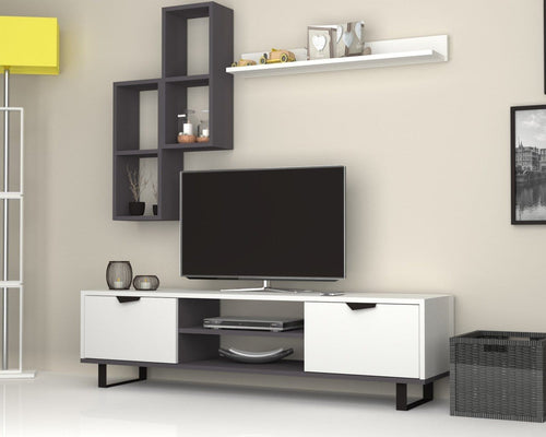 Oyo Set de mobila living din pal, 4 piese, Lonsa Alb / Gri