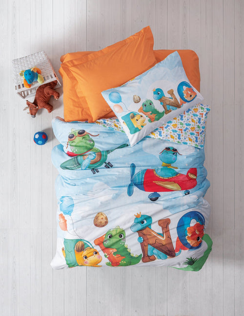 Set lenjerie pentru copii, din bumbac, 3 piese, Roar Multicolor, 160 x 220 cm