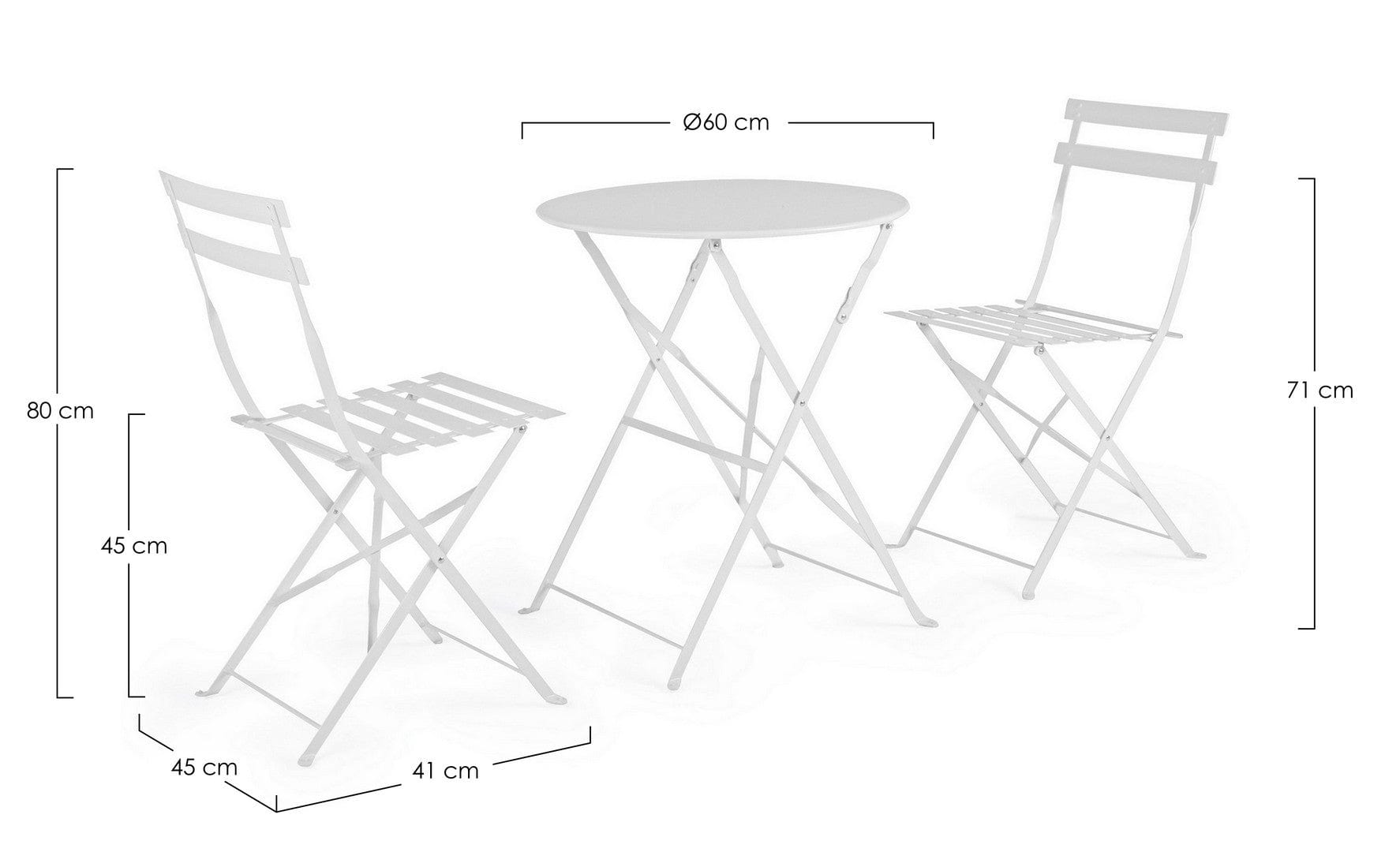 Set masa + 2 scaune pliabile pentru gradina / terasa, din metal, Wissant Alb, Ø60xH71 cm (1)