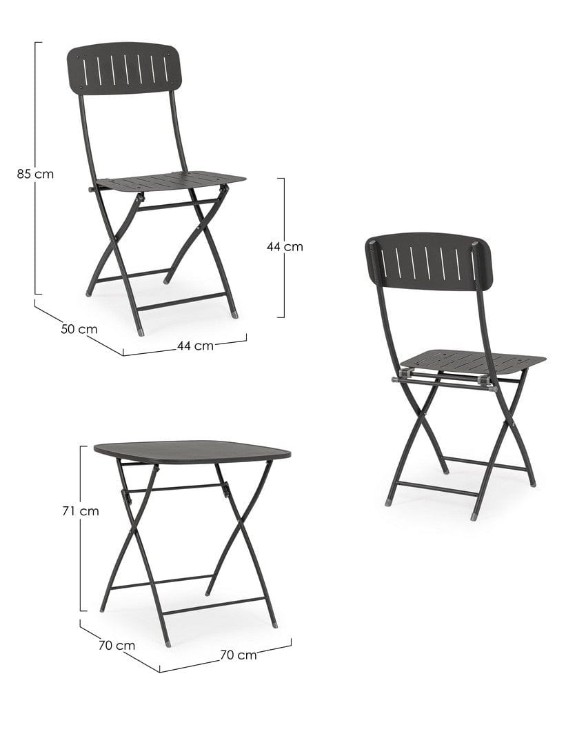 Set masa + 2 scaune pliabile pentru gradina / terasa, din metal, Yvonne Antracit, L70xl70xH71 cm (2)