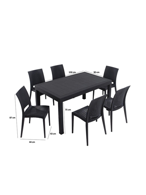 Set masa de gradina / terasa din polipropilena + 6 scaune de gradina, Rattan Antracit, L90xl150xH75 cm (2)