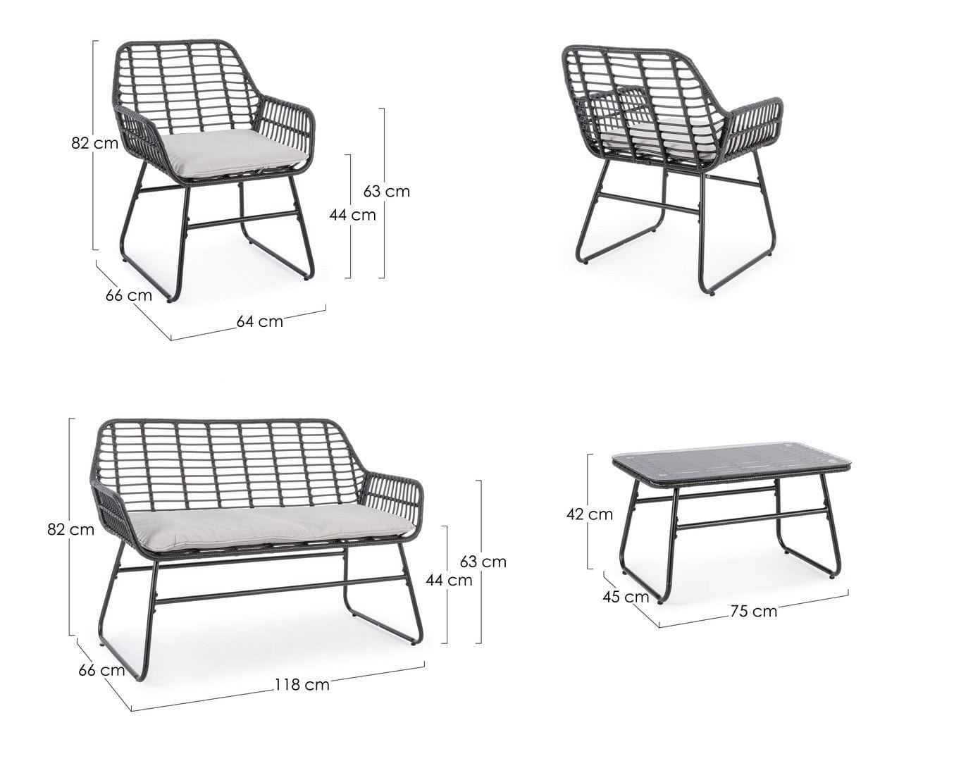 Set mobilier pentru gradina / terasa, Aditya New Negru, 2 fotolii + canapea 2 locuri + masa de cafea (2)