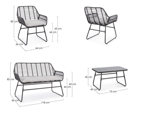 Set mobilier pentru gradina / terasa, Aditya New Negru, 2 fotolii + canapea 2 locuri + masa de cafea (2)