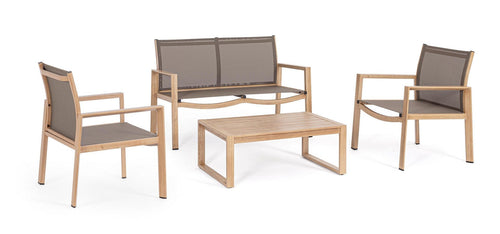 Set mobilier pentru gradina / terasa, Everly Natural, 2 fotolii + canapea 2 locuri + masa de cafea