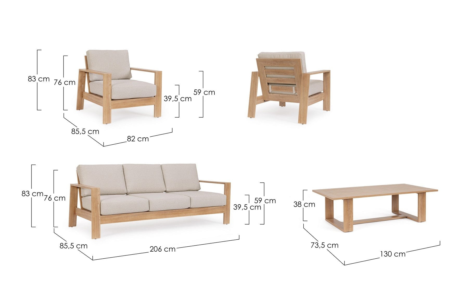 Set mobilier pentru gradina / terasa, Kledi Natural, 2 fotolii + canapea 3 locuri + masa de cafea (2)