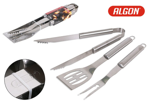 Inde Soler Hispania Set ustensile pentru BBQ, din otel inoxidabil, Algon Argintiu, 3 piese