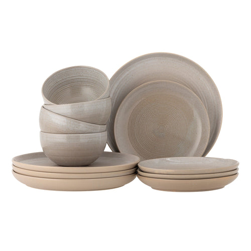 Set vesela din ceramica, Taupe Gri, 12 piese