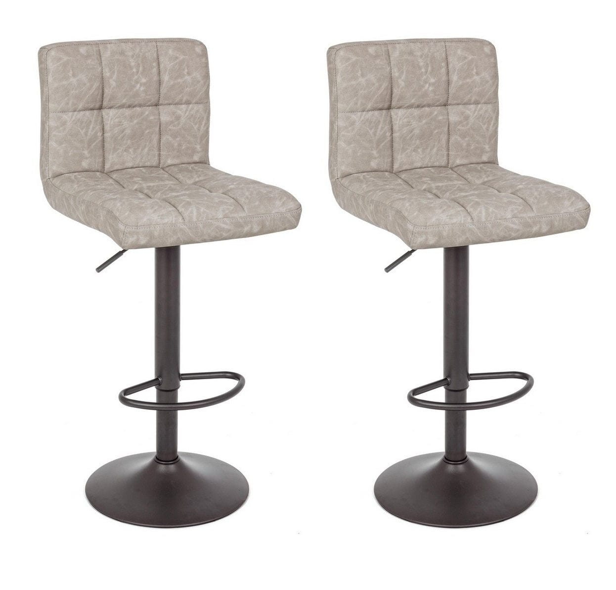 Bizzotto Set 2 scaune de bar tapitate cu piele ecologica si picior metalic Greyson Matt Gri Deschis, l42xA51xH92-113 cm