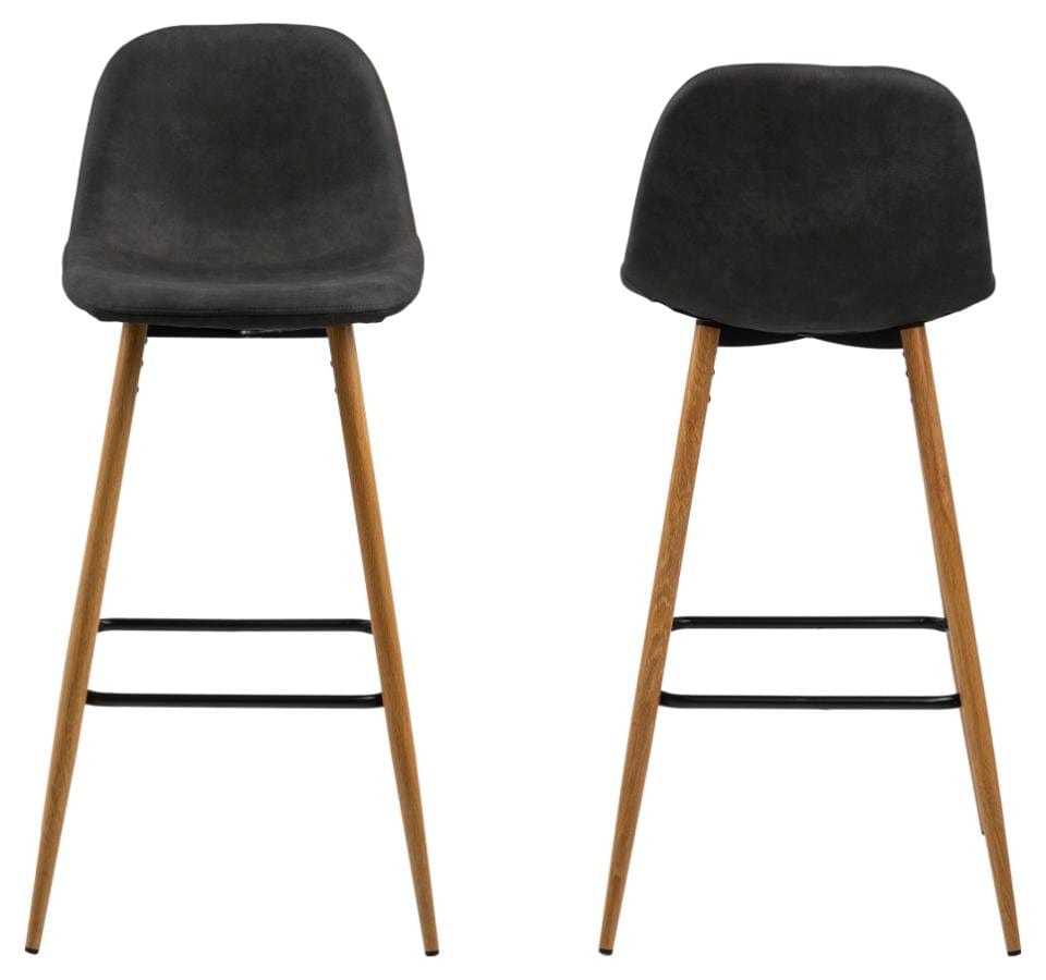 Set 2 scaune de bar tapitate cu stofa si picioare metalice, Wilma Antracit / Stejar, l46,6xA51xH101 cm (1)
