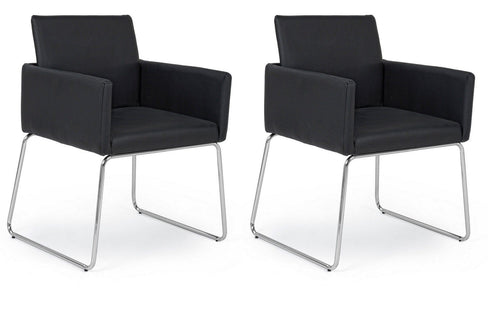 Bizzotto Set 2 scaune tapitate cu piele ecologica si picioare metalice Sixty Negru / Crom, l60xA54xH80,5 cm