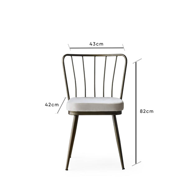 Asir Set 2 scaune tapitate cu stofa si picioare metalice, Yildiz 984 Velvet Gri Deschis / Alama, l43xA42xH82 cm