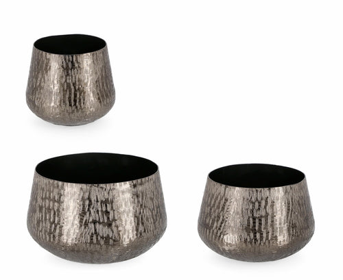 Bizzotto Set 3 suporturi ghivece decorative din aluminiu, Lathe Round Antracit, Ø28,5xH17,5 / Ø24xH16,5 / Ø20xH16 cm
