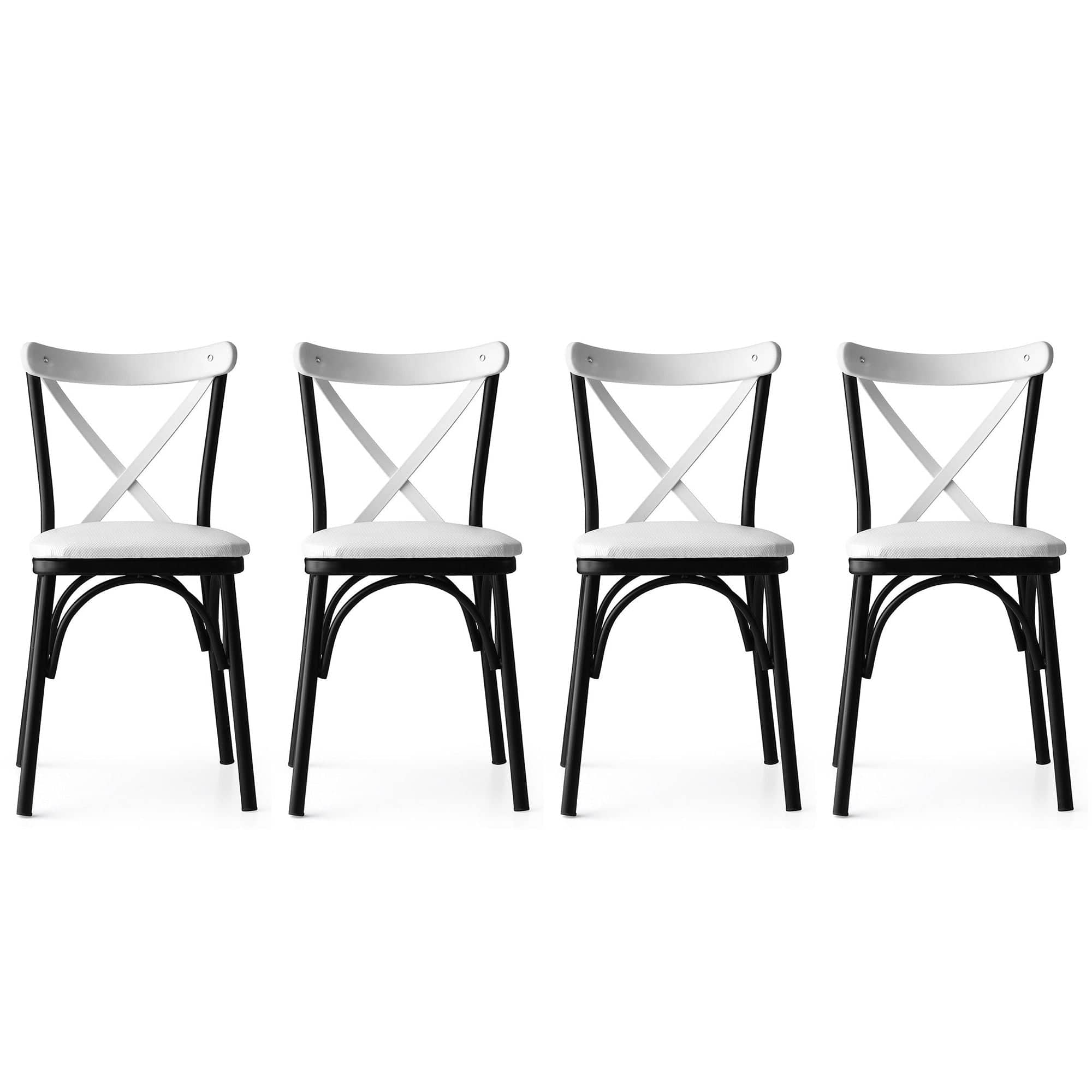 Asir Set 4 scaune tapitate cu piele ecologica si picioare metalice, Ekol New 1334 Alb / Negru, l42xA42xH84 cm