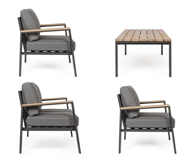 Bizzotto Set mobilier pentru gradina / terasa, Belmar Natural / Antracit, 2 fotolii + canapea 2 locuri + masa de cafea