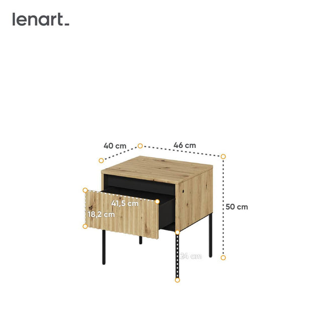 Noptiera din MDF, pal si metal, cu 1 sertar si LED inclus, Trend TR-10 Stejar Artisan / Negru, l40xA46xH50 cm (3)