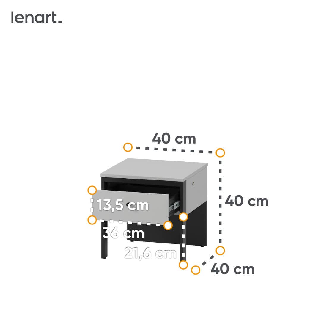 Noptiera din pal si MDF, cu 1 sertar si LED inclus, Gris GS-05 Gri / Negru, l40xA40xH40 cm (3)