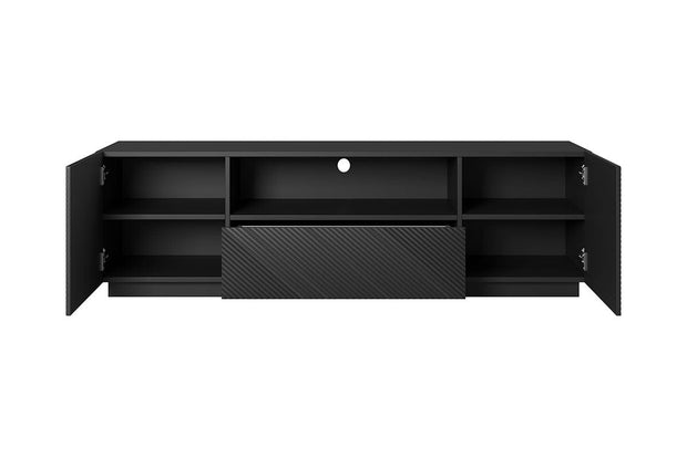 Comoda TV din pal si MDF, cu 1 sertar si 2 usi, Asha 167-2D1SZ Negru, l167xA40xH50 cm (2)