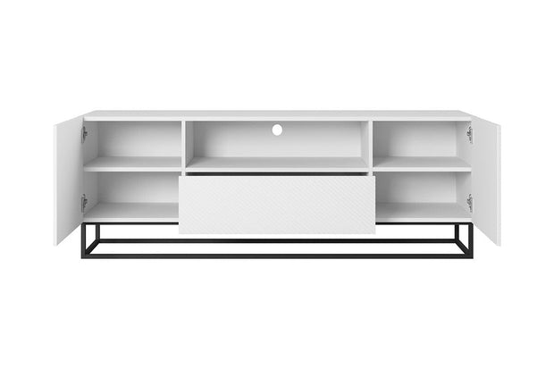 Comoda TV din pal, MDF si metal, cu 1 sertar si 2 usi, Asha 167-2D1SZ Alb / Negru, l167xA40xH60 cm (2)