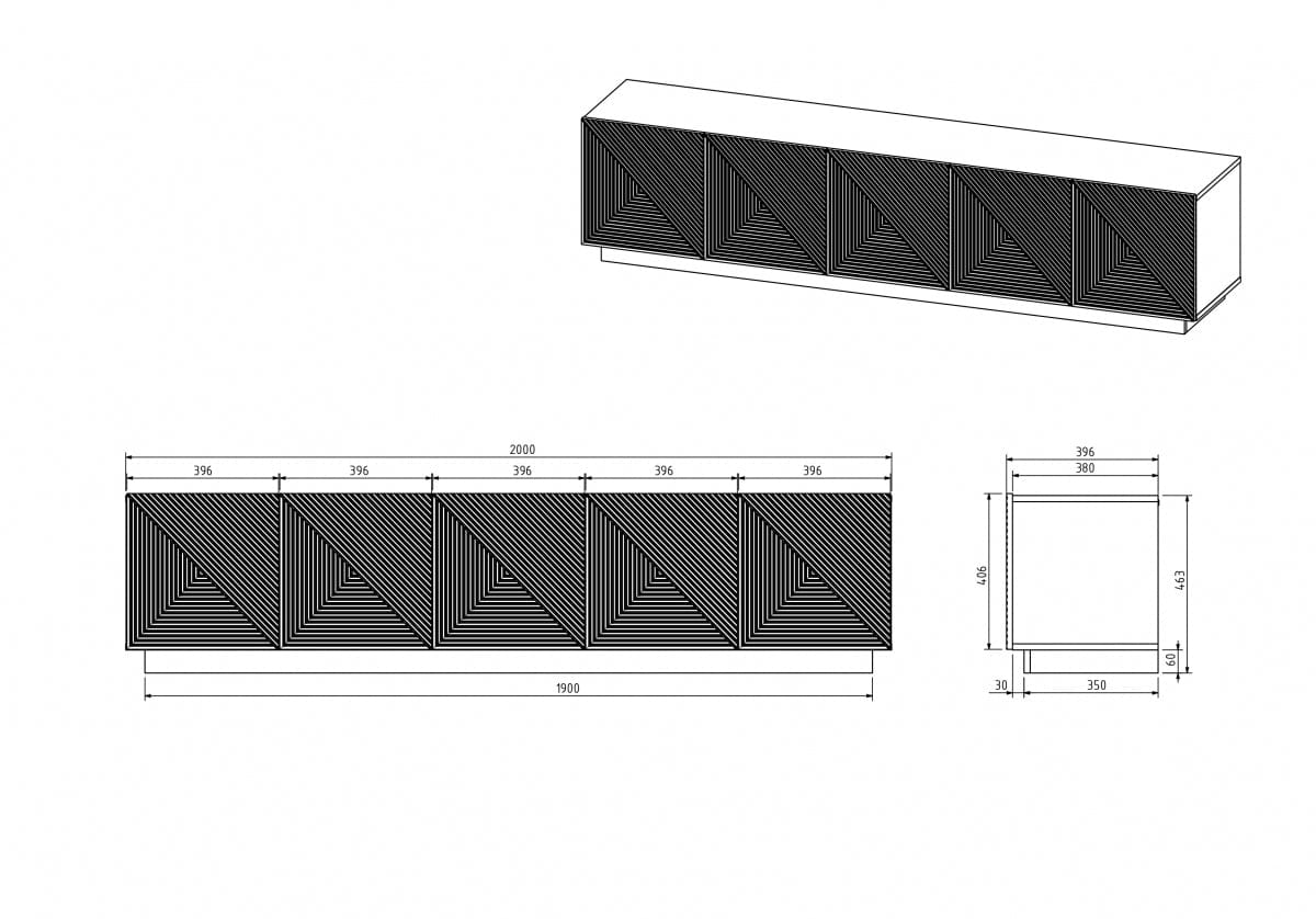 Comoda TV din pal si MDF, cu 5 usi, Asha 200-5D Alb, l200xA40xH46 cm (7)