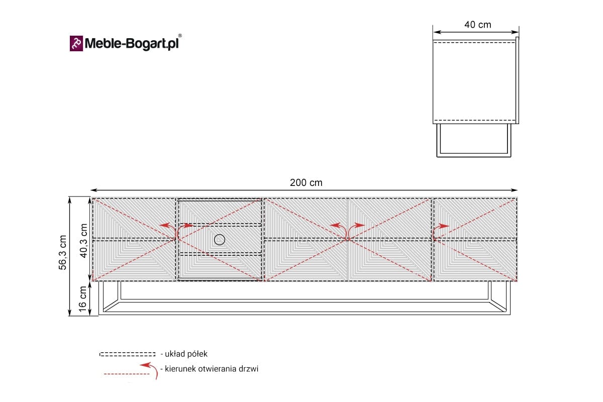 Comoda TV din pal, MDF si metal, cu 5 usi, Asha 200-5D Antracit / Stejar Artisan / Negru, l200xA40xH56 cm (5)