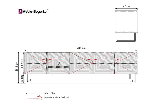 Comoda TV din pal, MDF si metal, cu 5 usi, Asha 200-5D Antracit / Stejar Artisan / Negru, l200xA40xH56 cm (5)