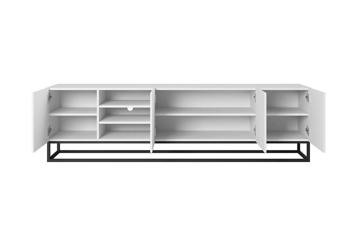 Comoda TV din pal, MDF si metal, cu 4 usi, Asha 200-5D Alb / Negru, l200xA40xH56 cm (3)