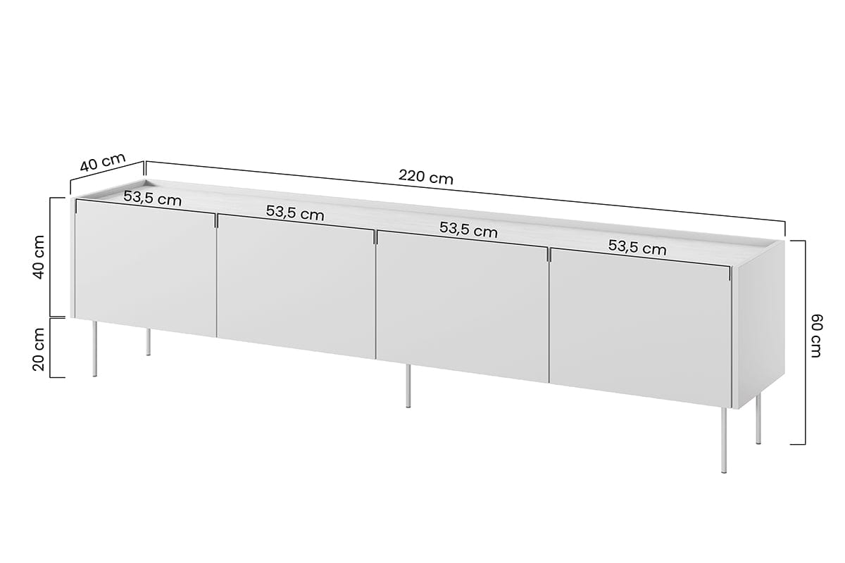 Comoda TV din pal si metal, cu 4 usi, Desin 220-4D Crem, l220xA40xH60 cm (6)