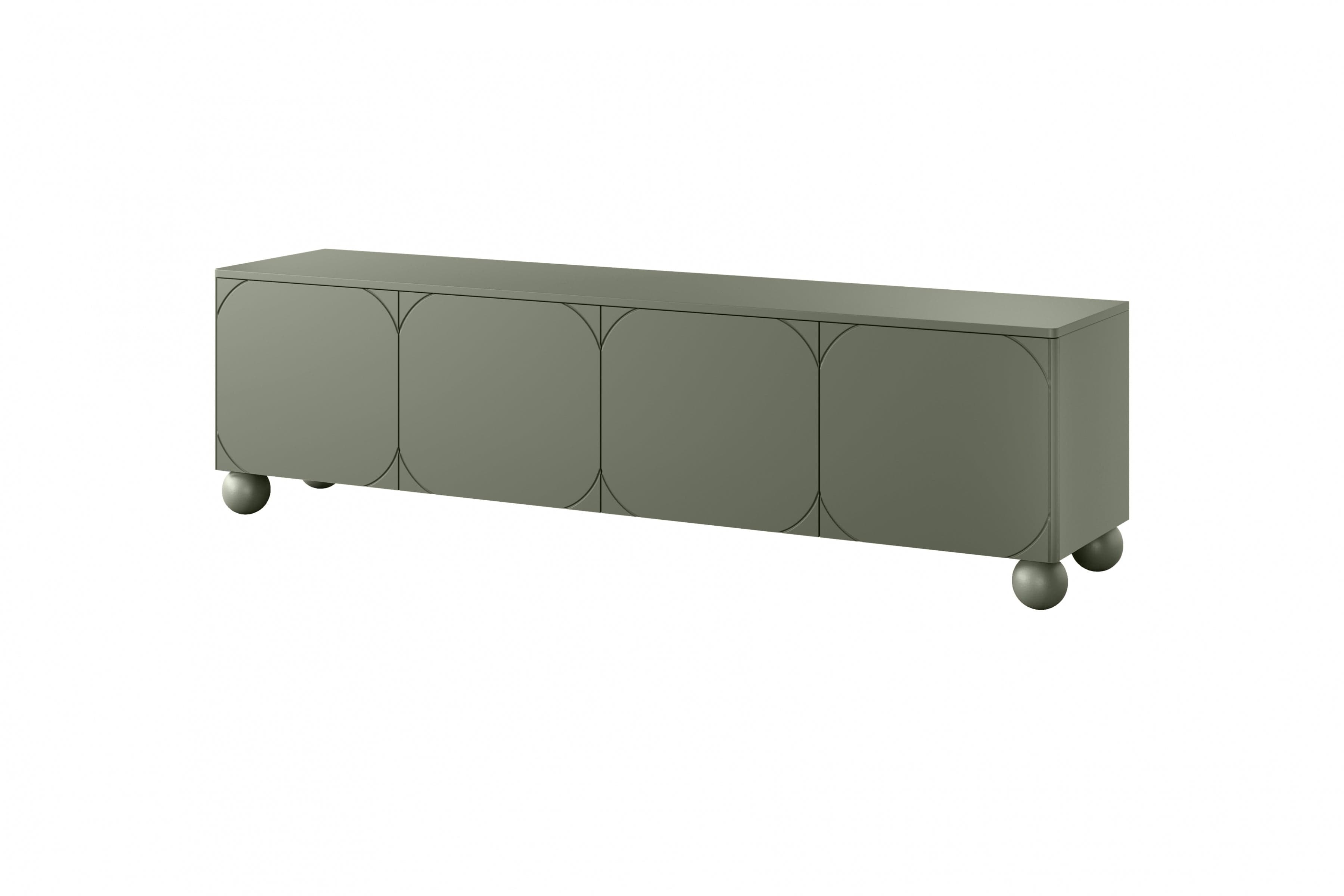 Comoda TV din MDF si lemn, cu 4 usi, Sonatia 200-4D Verde Olive, l200xA45xH57 cm