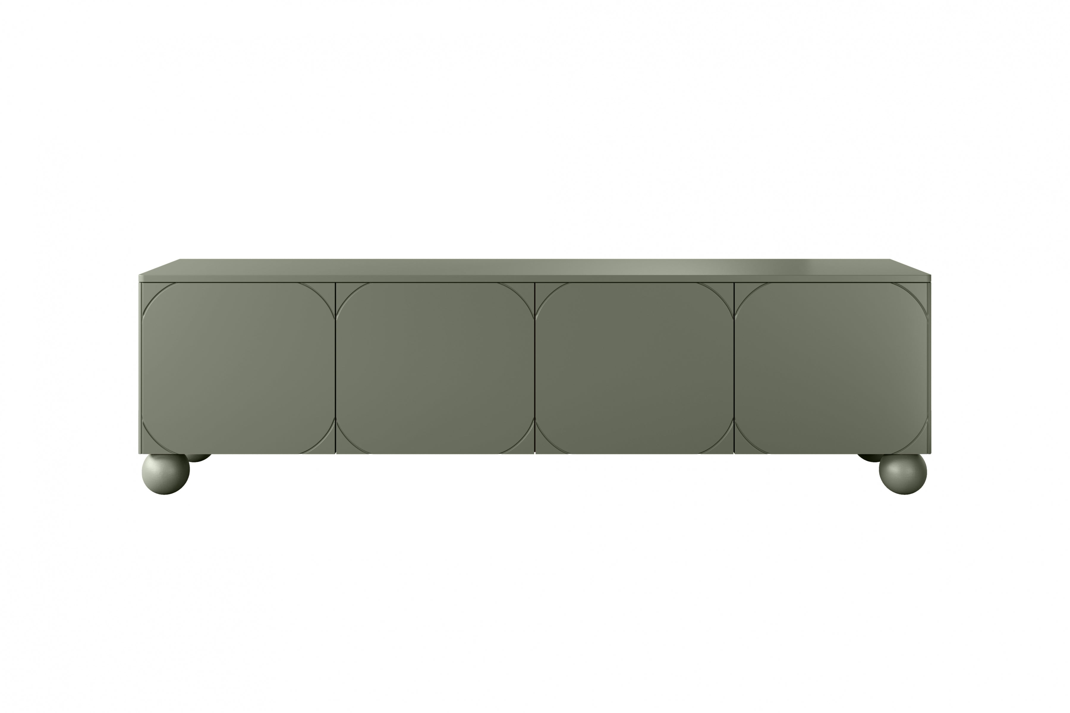 Comoda TV din MDF si lemn, cu 4 usi, Sonatia 200-4D Verde Olive, l200xA45xH57 cm (3)