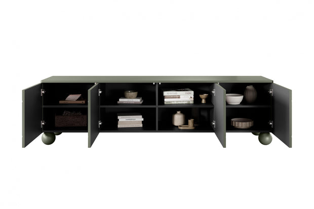 Comoda TV din MDF si lemn, cu 4 usi, Sonatia 200-4D Verde Olive, l200xA45xH57 cm (6)