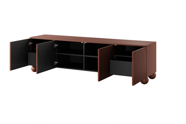 Comoda TV din MDF si lemn, cu 2 sertare si 4 usi, Sonatia 200-4D2SZ Burgundy, l200xA45xH57 cm (4)