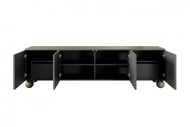 Comoda TV din MDF si lemn, cu 2 sertare si 4 usi, Sonatia 200-4D2SZ Verde Olive, l200xA45xH57 cm (5)