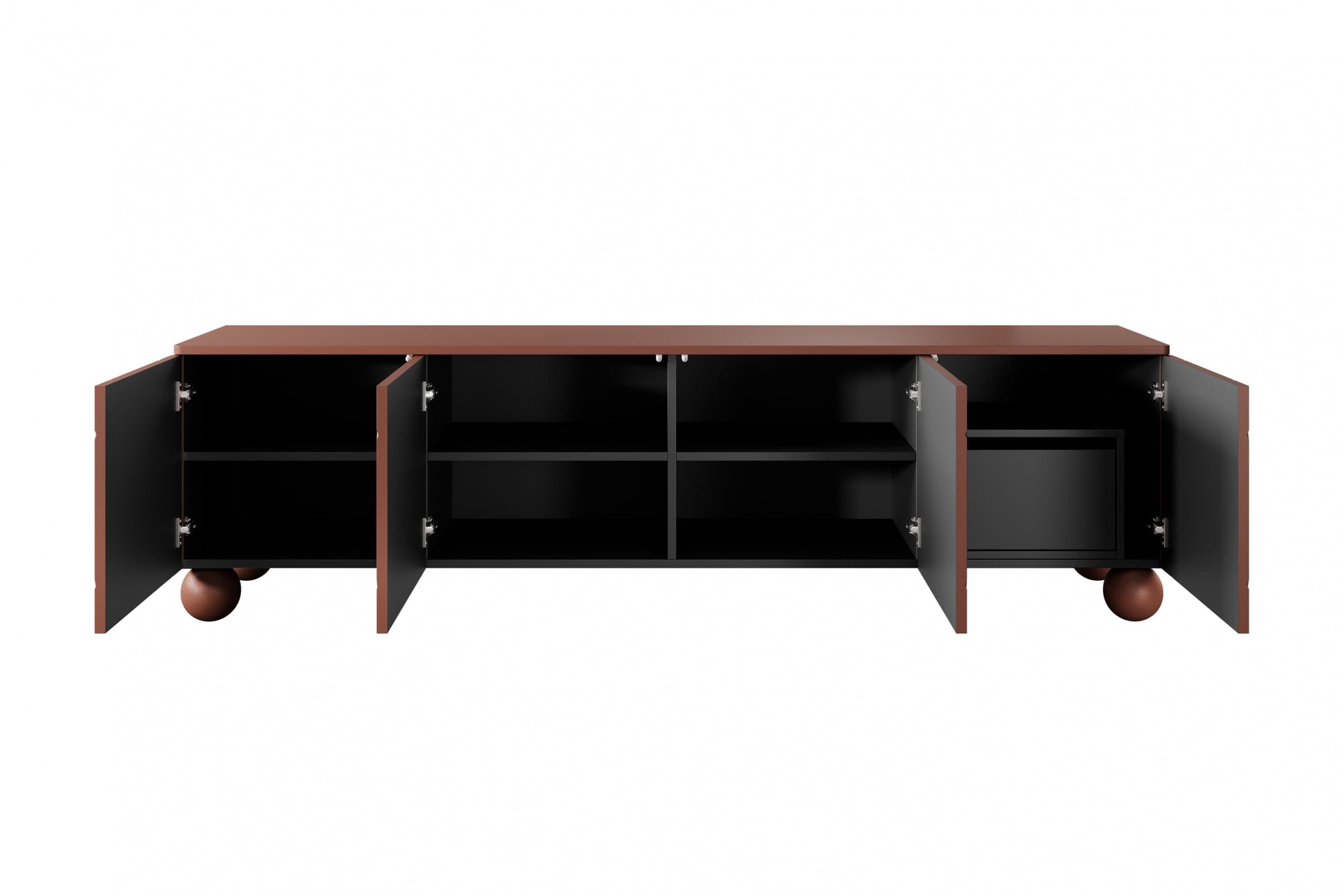 Comoda TV din MDF si lemn, cu 1 sertar si 4 usi, Sonatia 200-4D1SZ Burgundy, l200xA45xH57 cm (5)