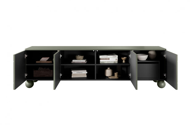 Comoda TV din MDF si lemn, cu 1 sertar si 4 usi, Sonatia 200-4D1SZ Verde Olive, l200xA45xH57 cm (6)