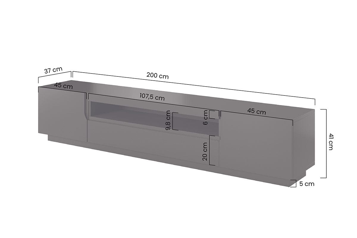 Comoda TV din pal si MDF, cu 2 usi, Loftia 200-2D1K Negru / Stejar Artisan, l200xA37xH41 cm (7)