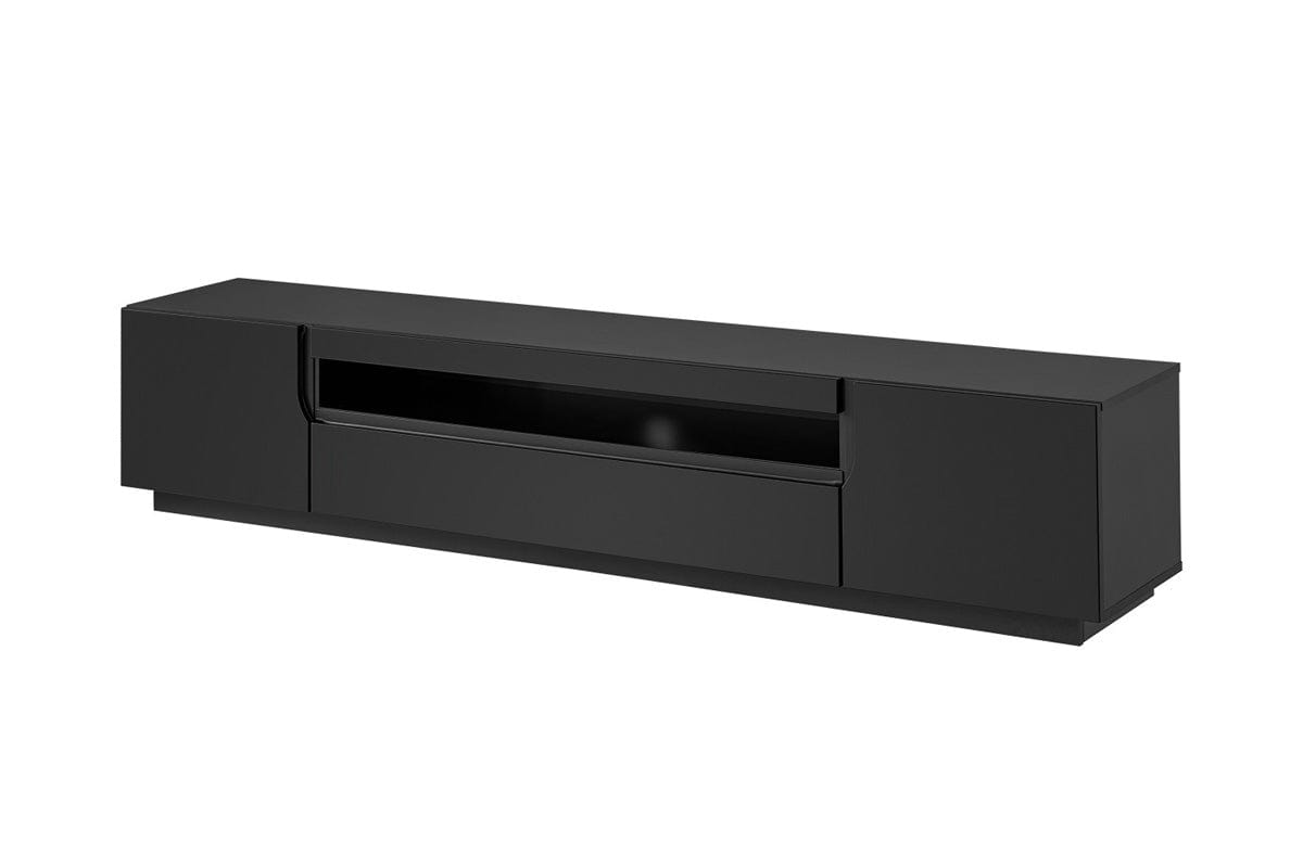 Comoda TV din pal si MDF, cu 2 usi, Loftia 200-2D1K Negru, l200xA37xH41 cm