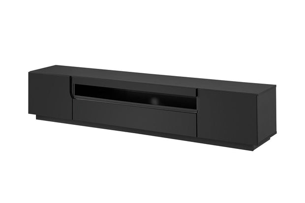 Comoda TV din pal si MDF, cu 2 usi, Loftia 200-2D1K Negru, l200xA37xH41 cm