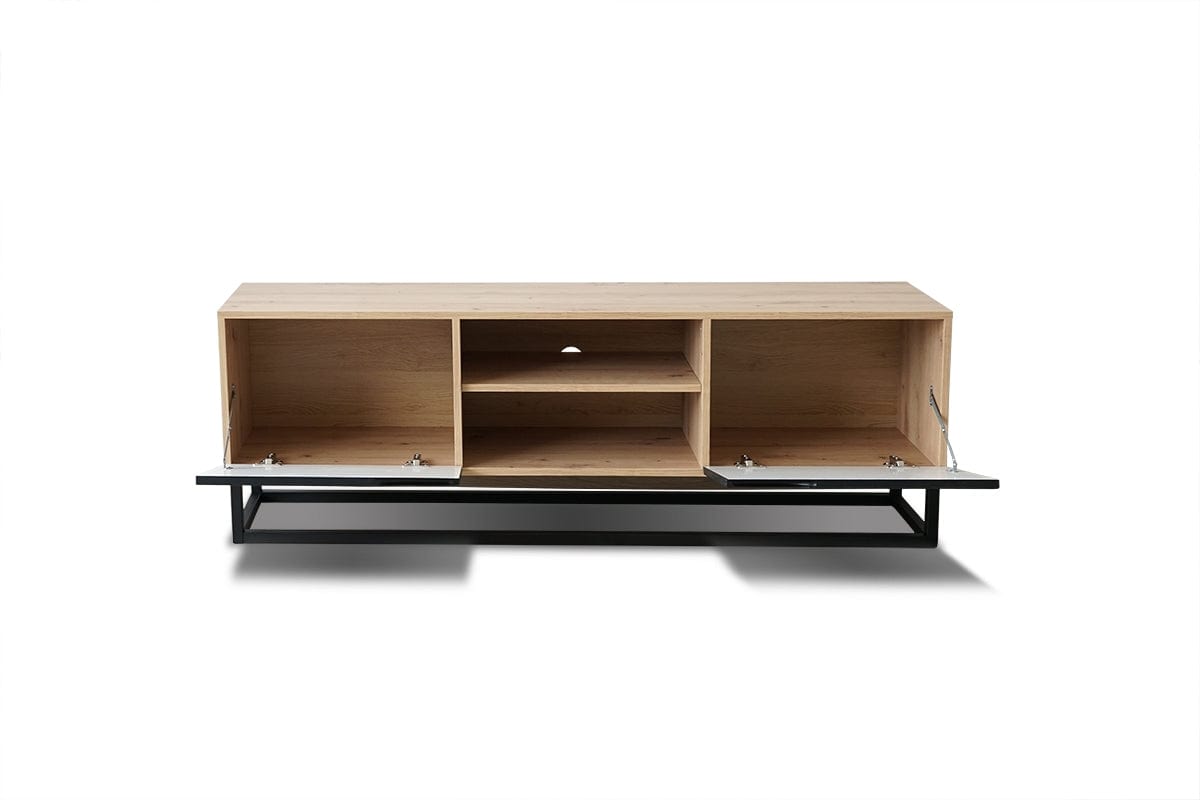 Comoda TV din pal, MDF si metal, cu 2 usi, Loftia Mini 160-2K Negru / Stejar Artisan, l160xA37xH52 cm (4)