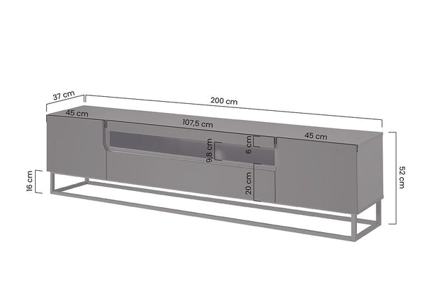 Comoda TV din pal, MDF si metal, cu 2 usi, Loftia 200-2D1K Negru, l200xA37xH52 cm (5)