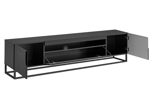 Comoda TV din pal, MDF si metal, cu 2 usi, Loftia 200-2D1K Negru, l200xA37xH52 cm (3)