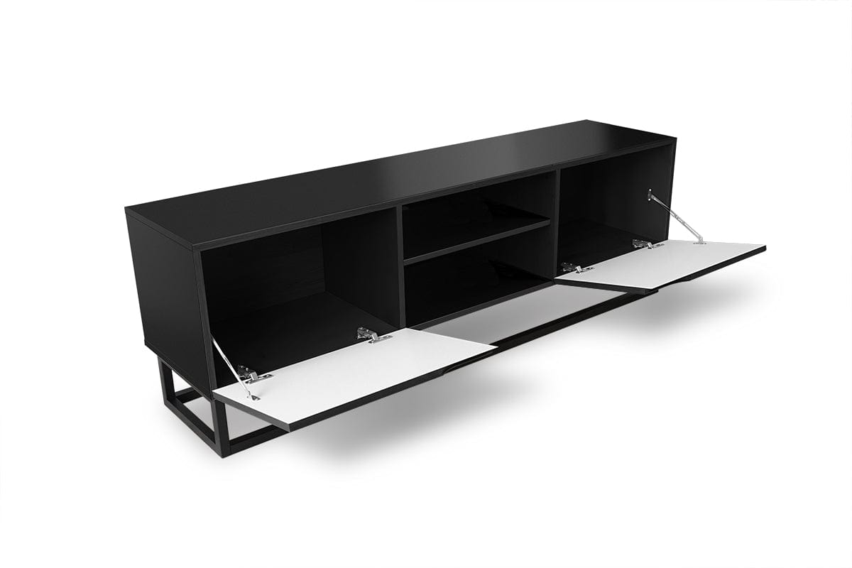 Comoda TV din pal, MDF si metal, cu 2 usi, Loftia Mini 160-2K Negru, l160xA37xH52 cm (3)