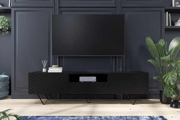 Comoda TV din pal, MDF si metal, cu 1 sertar si 2 usi, Scalia 190-2K1SZ Negru, l190xA42xH51 cm (1)